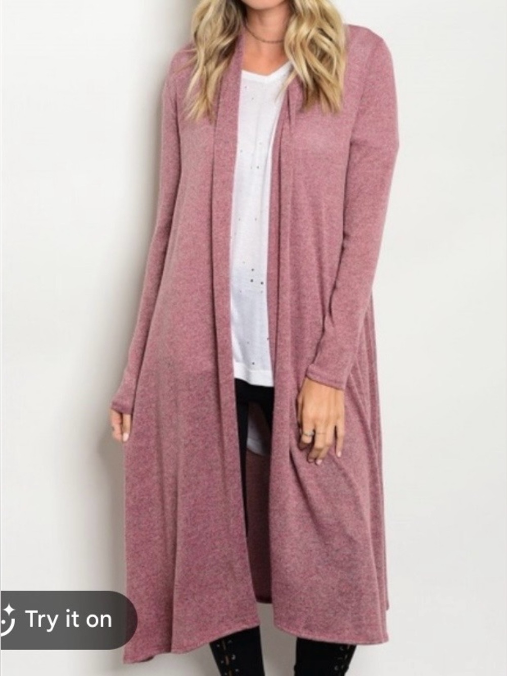 Free People Long Dusty Rose Open-Front Cardigan
